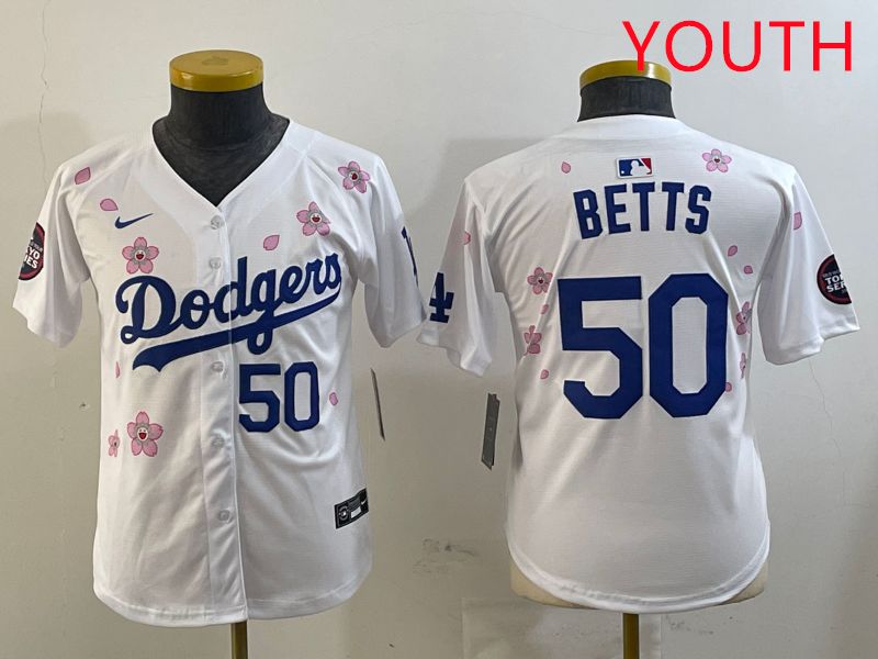 Youth Los Angeles Dodgers #50 Betts White Sakura Edition 2025 Nike MLB Jersey style 6->youth mlb jersey->Youth Jersey